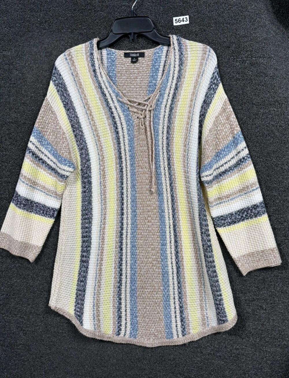 Tribekka 44 Knit Sweater Womens Size XL Multicolor 3/4 Sleeves Pull-over Striped
